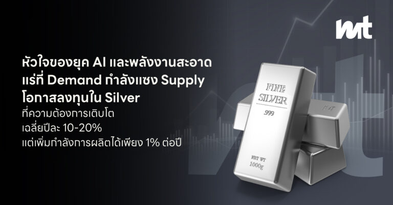 แร่ที่ Demand กำลังแซง Supply โลหะหัวใจของยุค AI และพลังงานสะอาด โอกาสลงทุนในแร่เงิน (Silver) ที่ Demand เติบโตเฉลี่ยปีละ 10-20% แต่ Supply เพิ่มกำลังการผลิตได้เพียง 1% ต่อปี